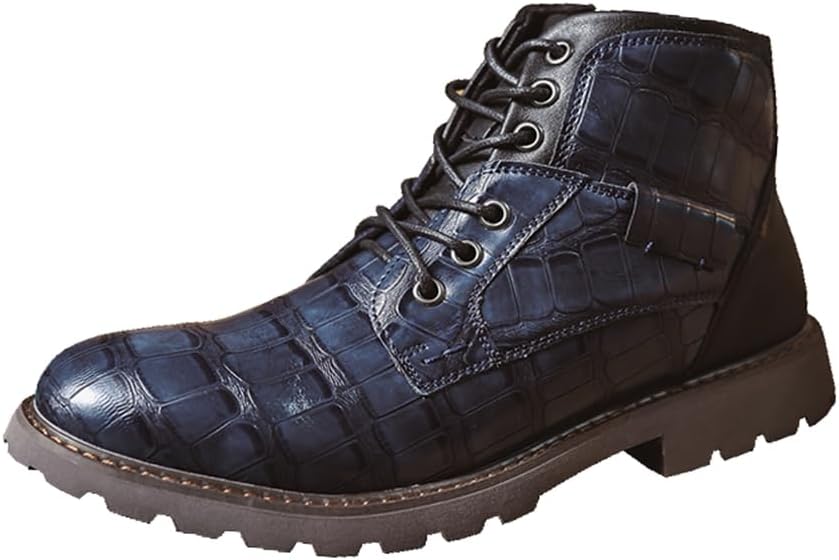 

Мужские ретро-мотоциклетные ботинки Lanverth с боковой молнией и шнуровкой, нескользящие, осенние, повседневные, ботильоны, синий