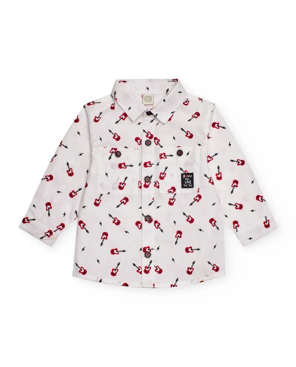 

Детская белая рубашка с принтом гитар Tuc tuc, белый