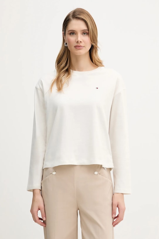 

Хлопковый лонгслив Tommy Hilfiger, бежевый