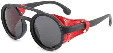 

Солнцезащитные очки в стиле стимпанк 2026 года для мужчин и женщин. Классические солнцезащитные очки с кожаными вставками по бокам, круглые, с линзами UV400 в стиле панк MTZJH, Black Red