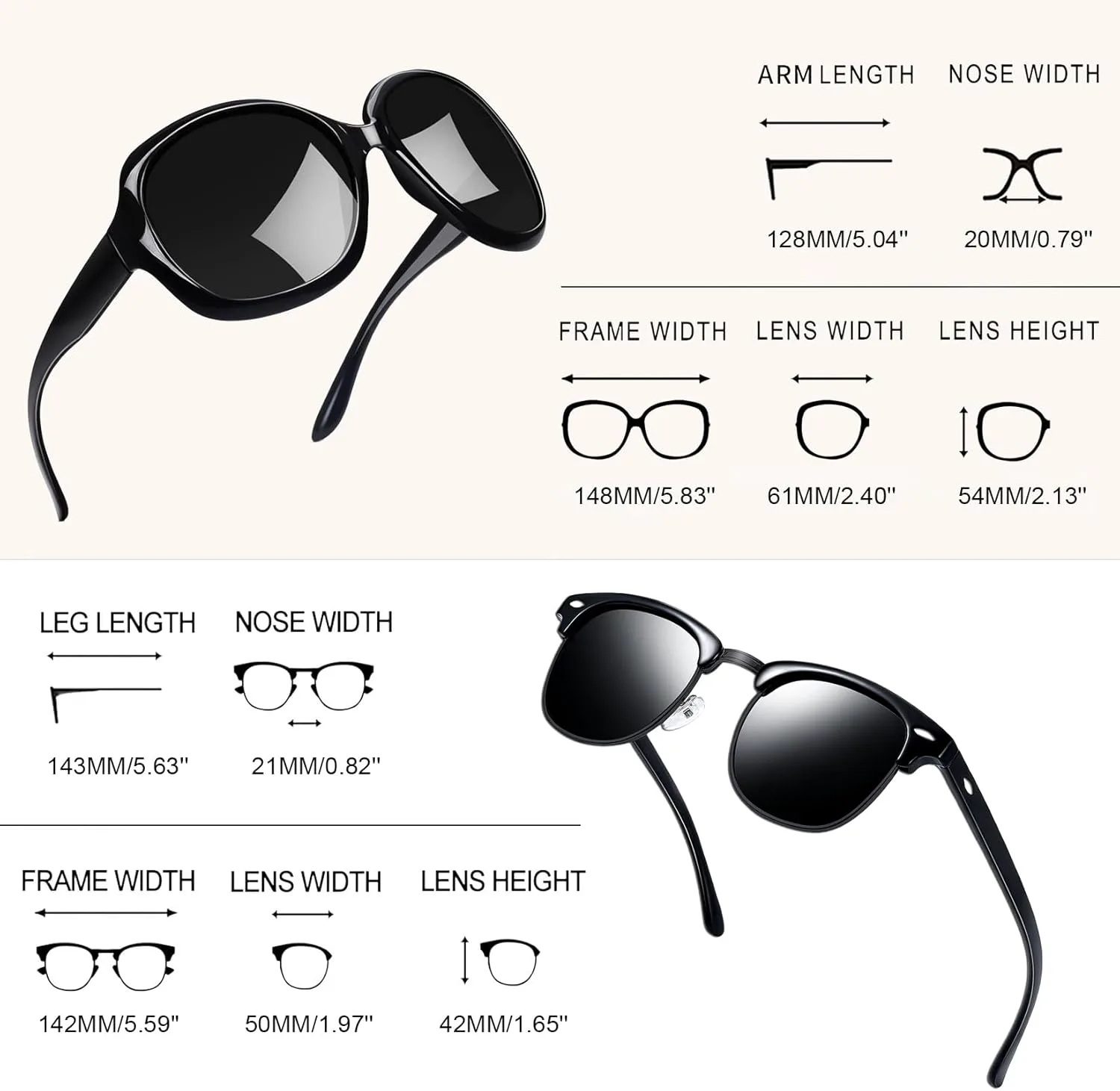 

Комплект солнцезащитных очков Joopin Oversized Jackie и Semi Rimless, черные, поляризованные, с защитой UV400, классические, для чувствительных глаз, Black