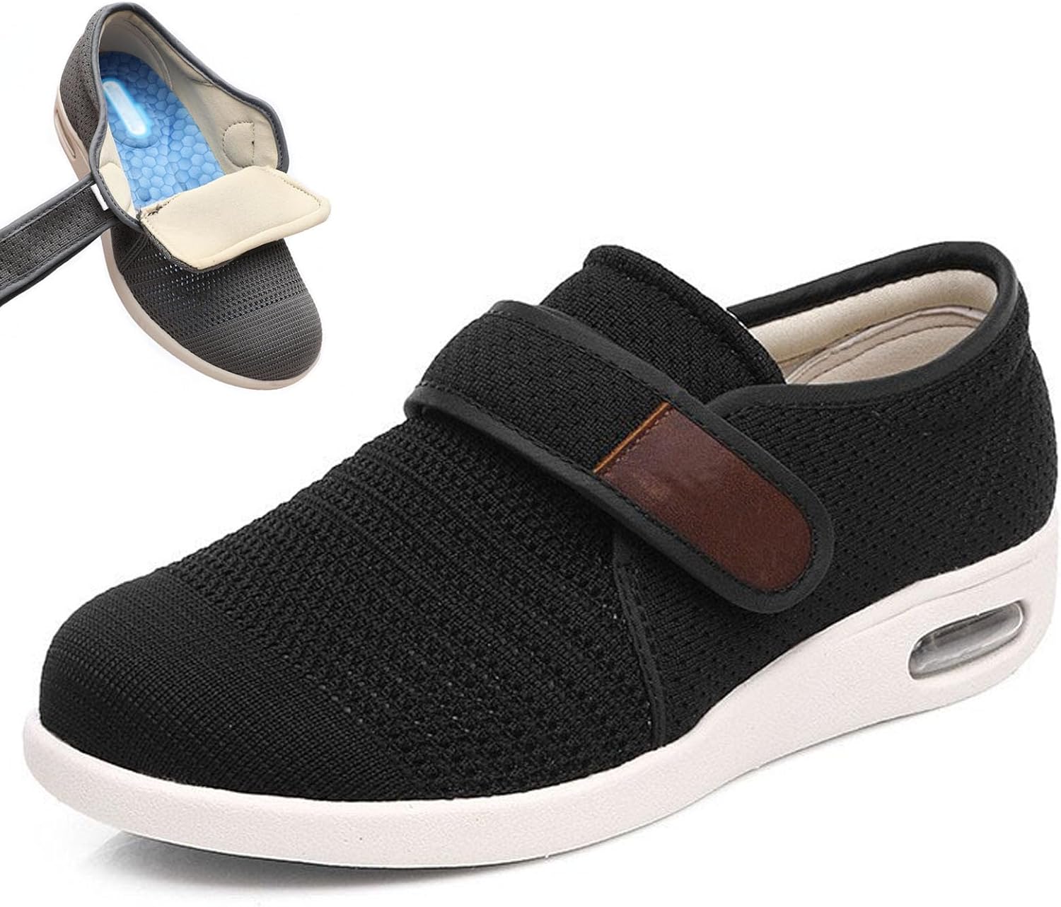 

Кроссовки Bumuam Extra Wide Walking Headem, регулируемая застежка при артрите, опухший отек, подошвенный фасциит, опухшие ноги, обувь для ходьбы мужчин 11,5, черный