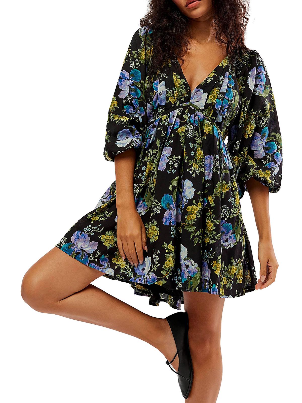

Женское короткое мини-платье с вырезом Free People, цвет black combo