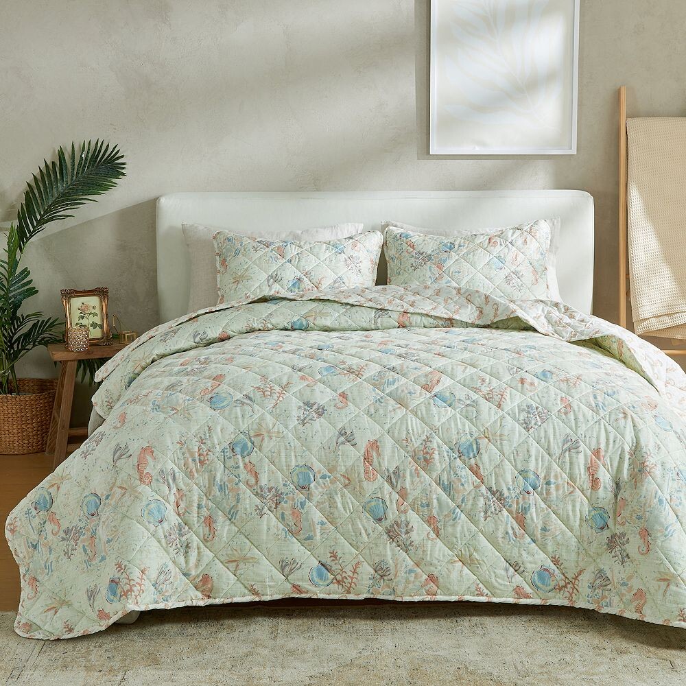

Винтажный комплект стеганых одеял Patina Vie Maison с прибрежной вышивкой, цвет Blue Shells