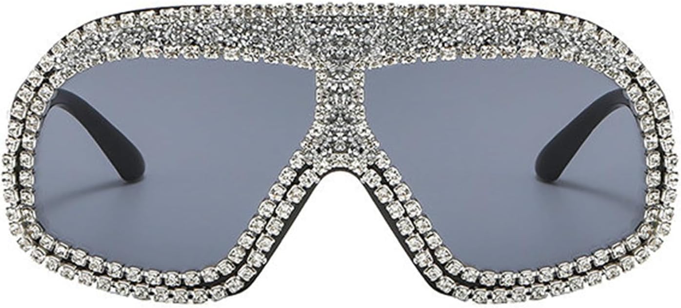 

Willochra Модные солнцезащитные очки с маской и стразами для женщин и мужчин, большие, блестящие, в стиле Y2K, с бриллиантами, плоские солнцезащитные очки-щитки, Black