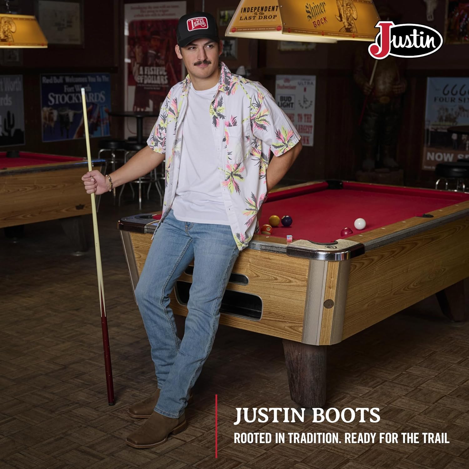 Мужские ковбойские сапоги Justin Jackpot 11 - коллекция Frontier - мужские кожаные сапоги с квадратным носком, удобной стелькой и кожаной подошвой на каблуке, Pecan — фото 4