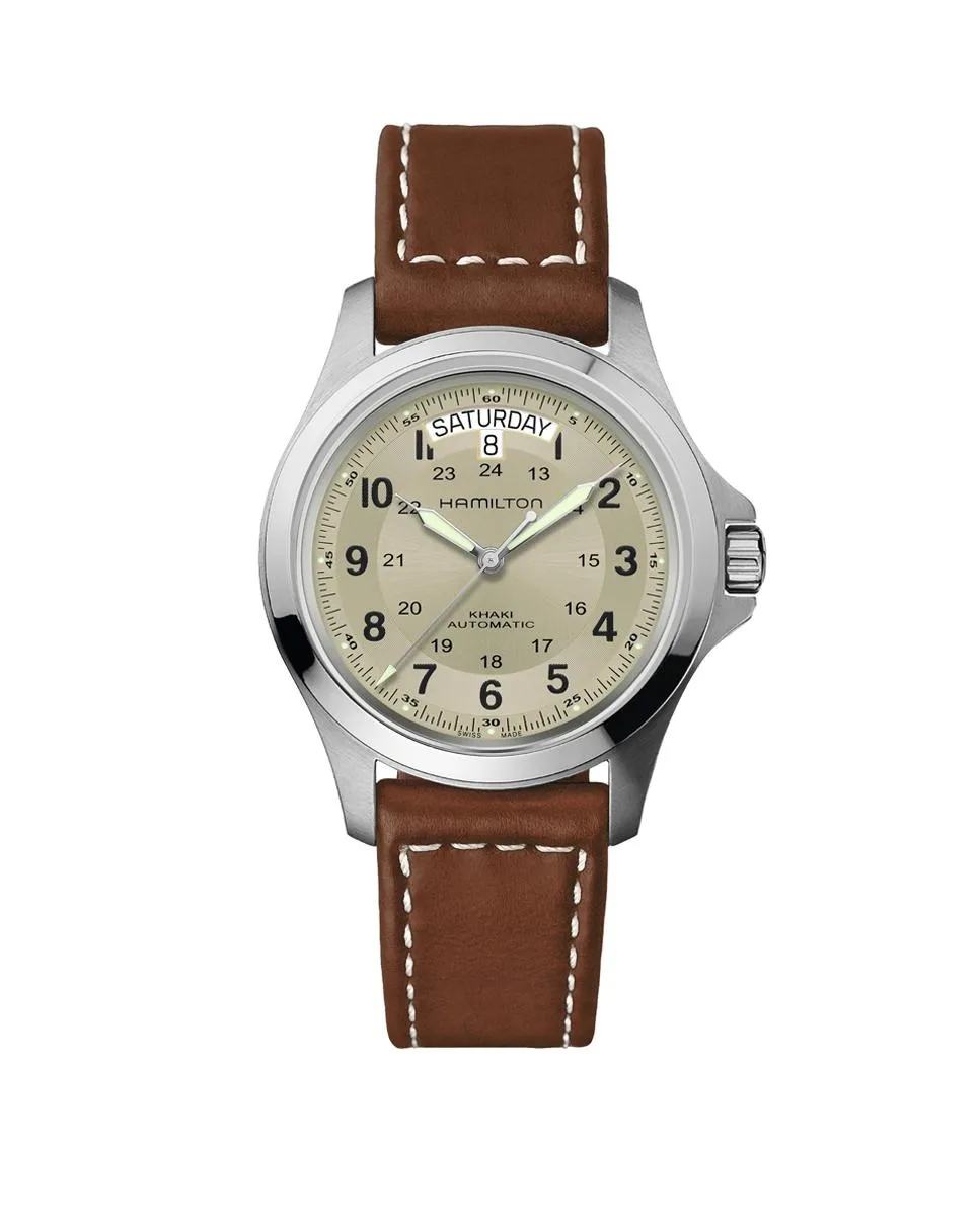 

Мужские автоматические часы Khaki Field King 40 мм H64455523 с календарем и кожаным ремешком Hamilton, коричневый