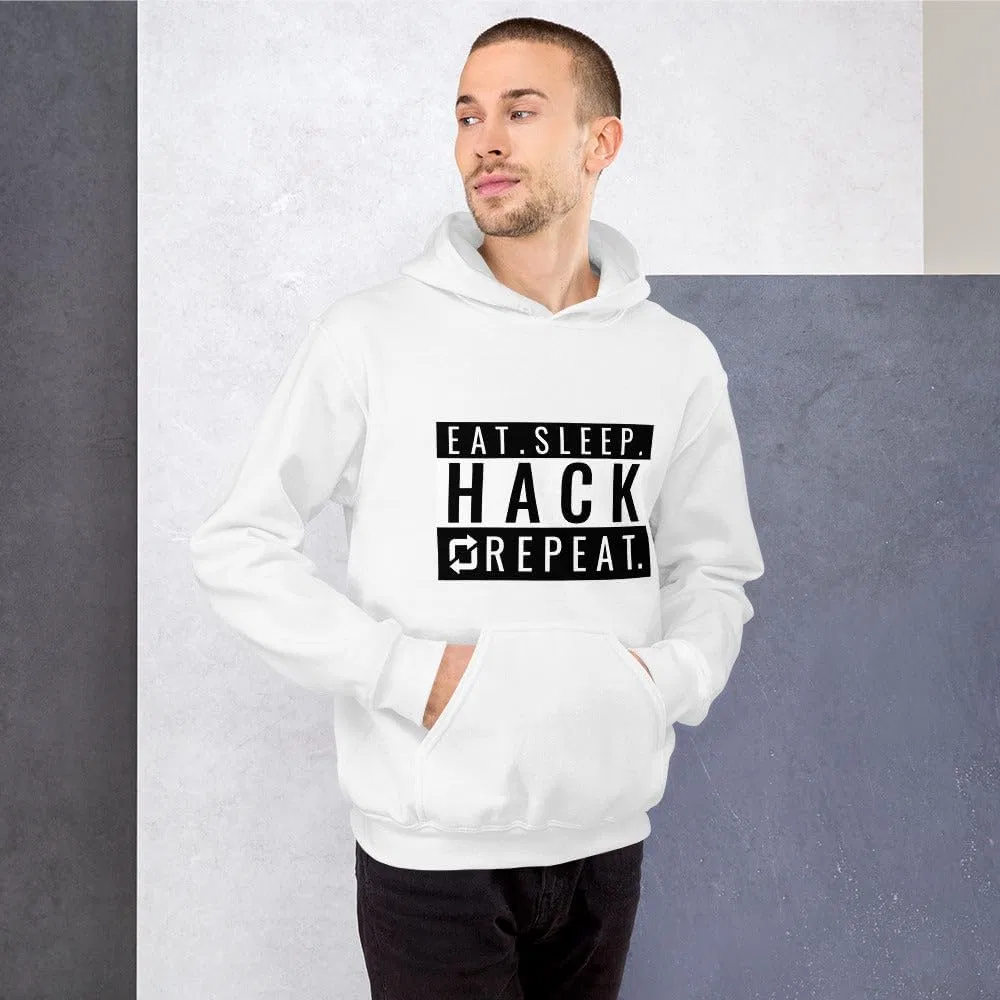 Eat Sleep Hack Repeat - Худи унисекс (черное) — фото 4