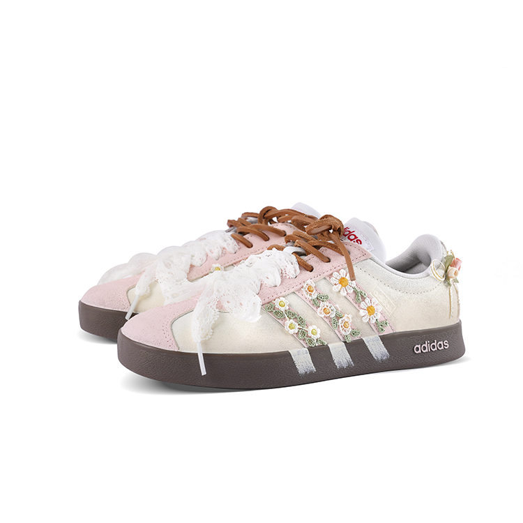 Adidas VL COURT 2.0 Cushioning, Wear Resistant Low top Skateboard Shoes Unisex Beige Pink — фото 4