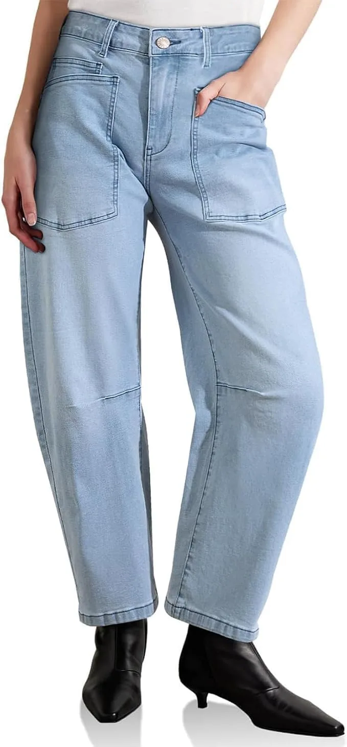 Женские брюки джинсы barrel wide leg mid rise — фото 2