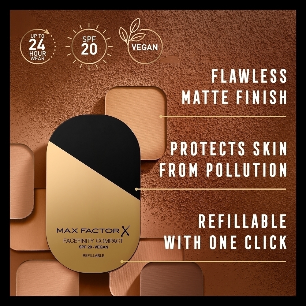 Маска для лица Max Factor — Матирующая компактная тональная основа Facefinity с возможностью повторного использования, 10 г — фото 3