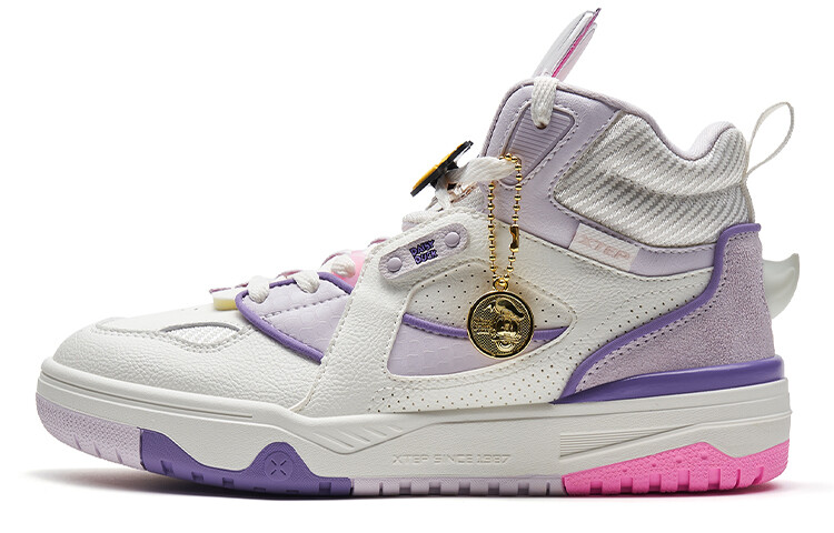 

Кроссовки Disney X XTEP Donald Duck Series Skateboarding Shoes Women's High-top Sail White/slightly Purple, белый/фиолетовый