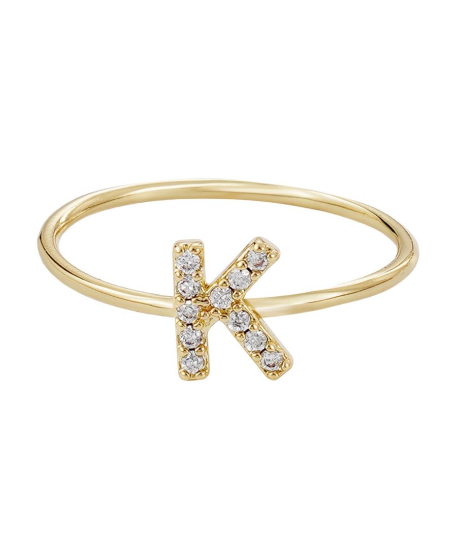 

Золотое кольцо с инициалом, украшенное кубическим цирконием, размер 6 ADORNIA, Gold-K