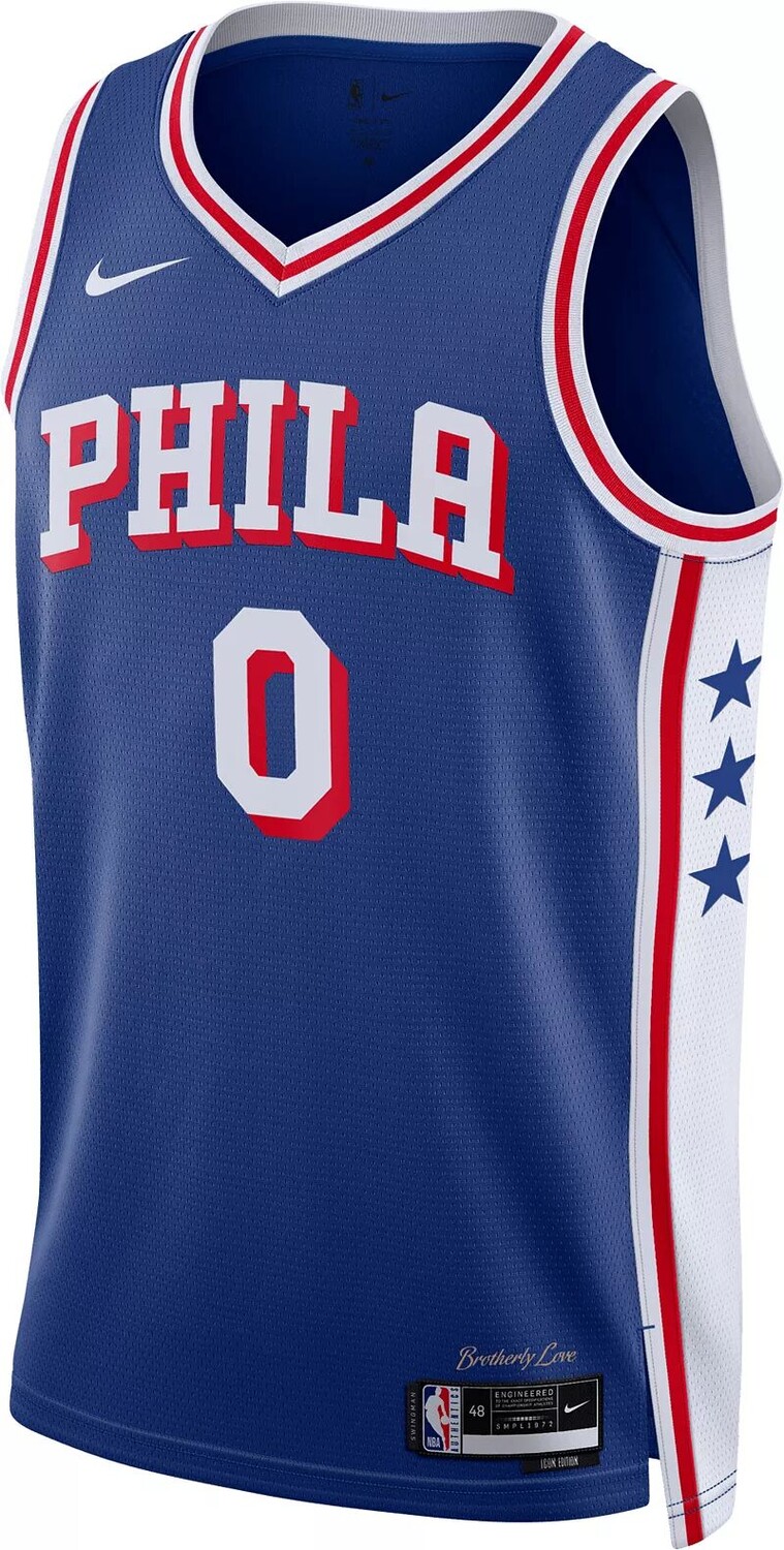 Мужская синяя майка Nike Philadelphia 76ers Tyrese Maxey #0 Dri-FIT Swingman — фото 2