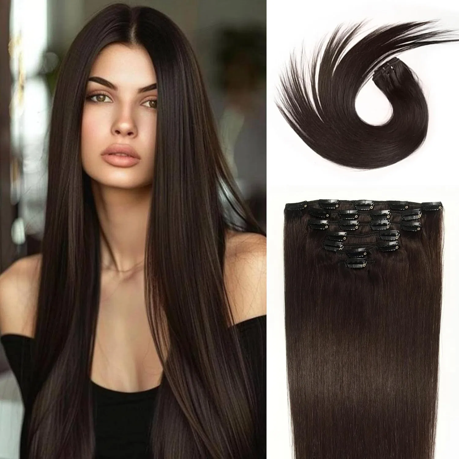 Накладные пряди для волос «Clip-In Real Hair Extensions» от WOWANGEL Wowangel, Brown
