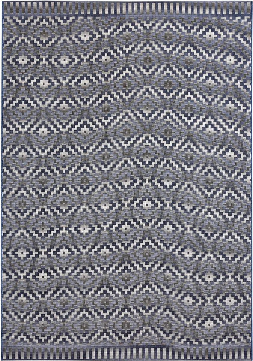 

Ковер Freundin Home Collection "Breeze", прямоугольный, для внутреннего и наружного использования, устойчивый к атмосферным воздействиям, для балкона, сада, гостиной, ромбы 80х150 см, синий/кремовый