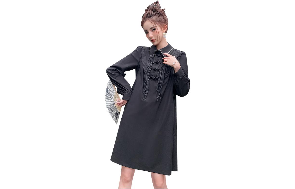 

JK&JS Женское черное платье с длинными рукавами