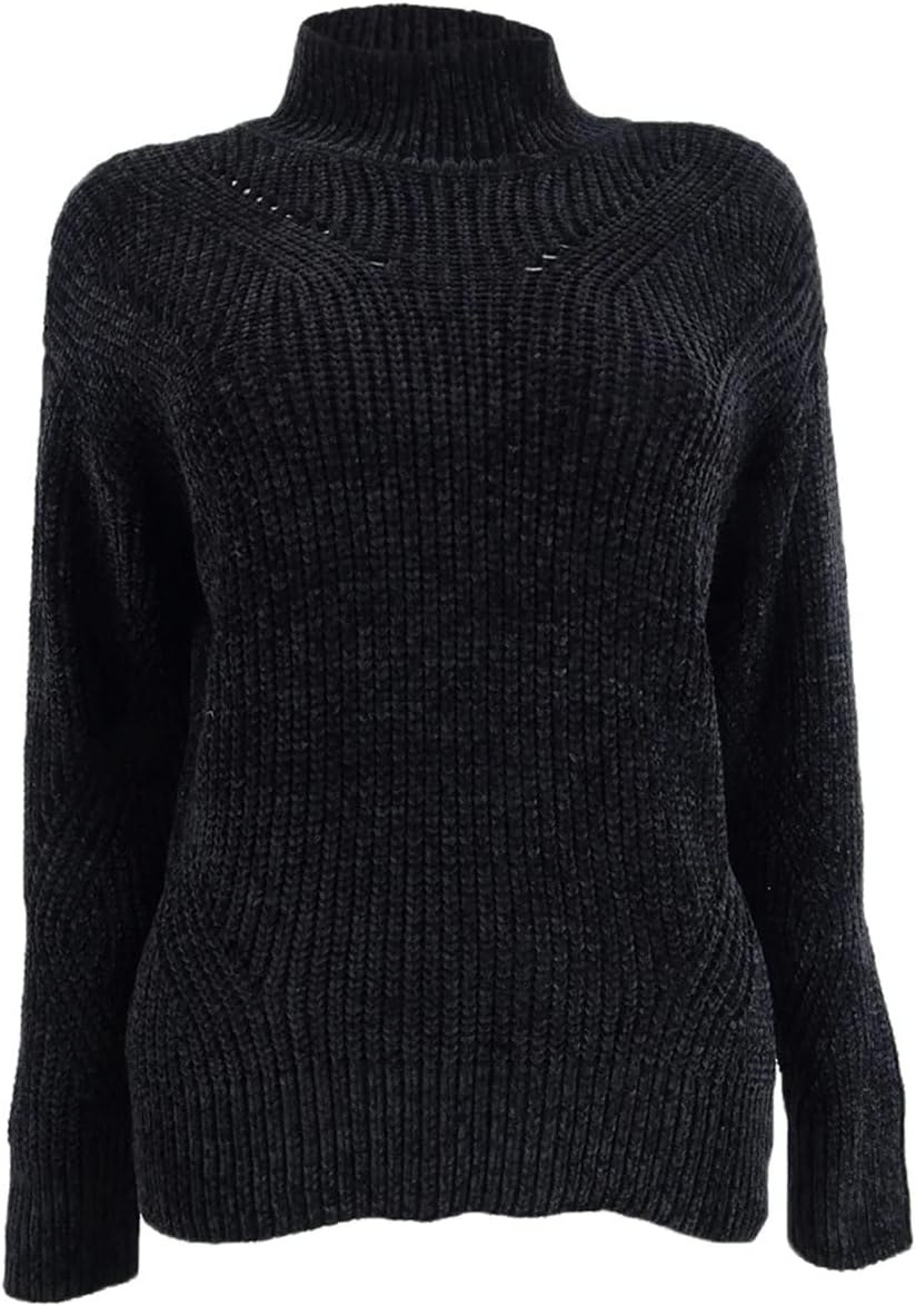 

Женский свитер Calvin Klein из шенилла с воротником-стойкой и ажурным узором, Black