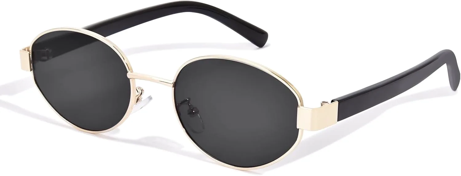 

Ретро овальные солнцезащитные очки для женщин, модные металлические, маленькие, в стиле Y2K, винтажные солнцезащитные очки 90-х, защита UV400 ZESAKER, Oval-gold Black