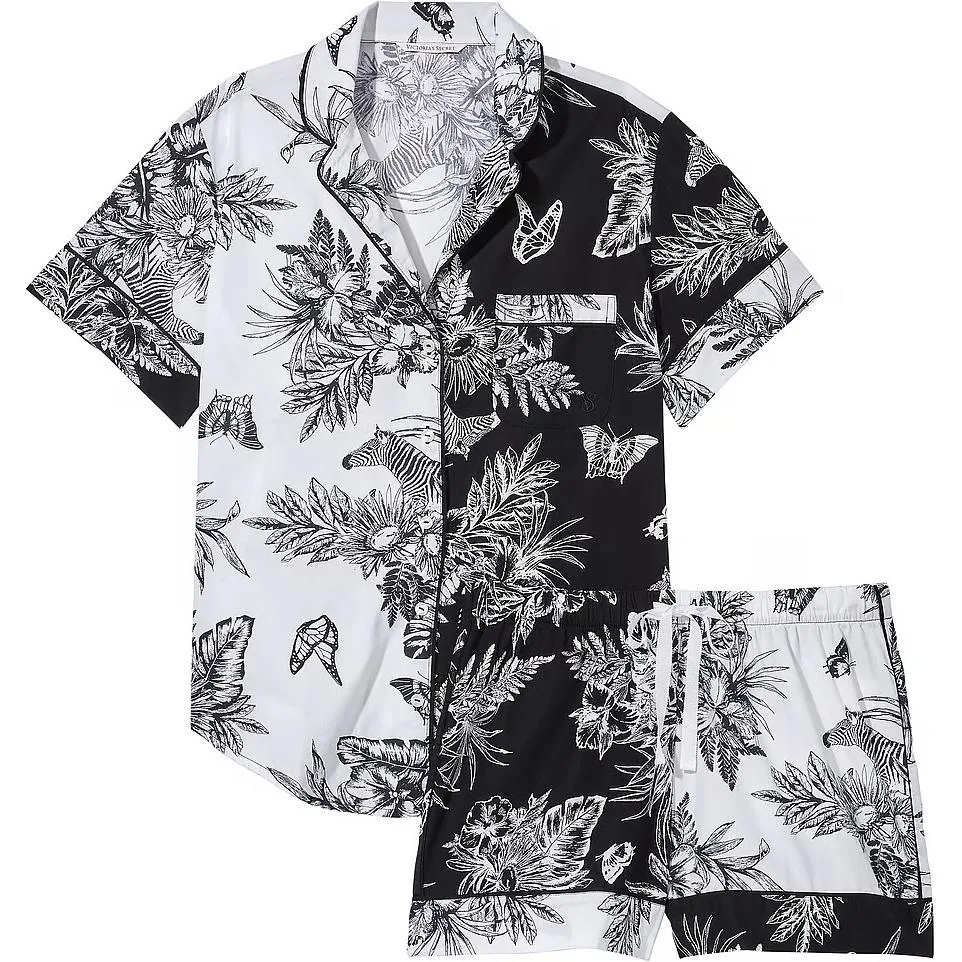 Пижамный комплект с коротким рукавом и тропическим принтом Victoria's Secret, Set (White Tropical Printed Fabric)