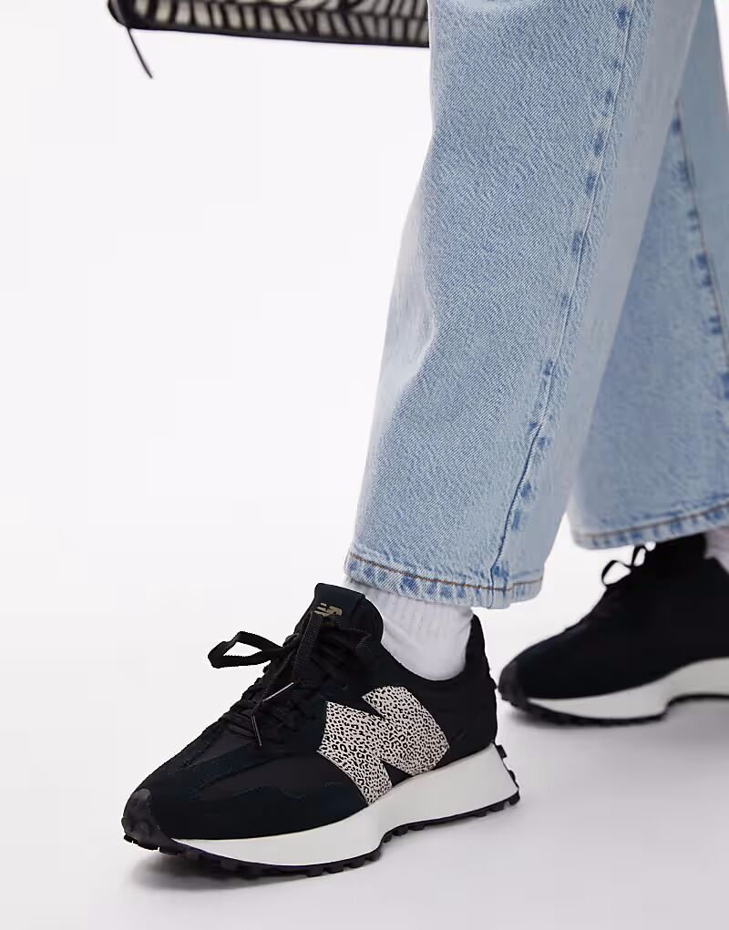 Кроссовки New Balance 327 черного цвета с леопардовым принтом — ЧЕРНЫЕ
