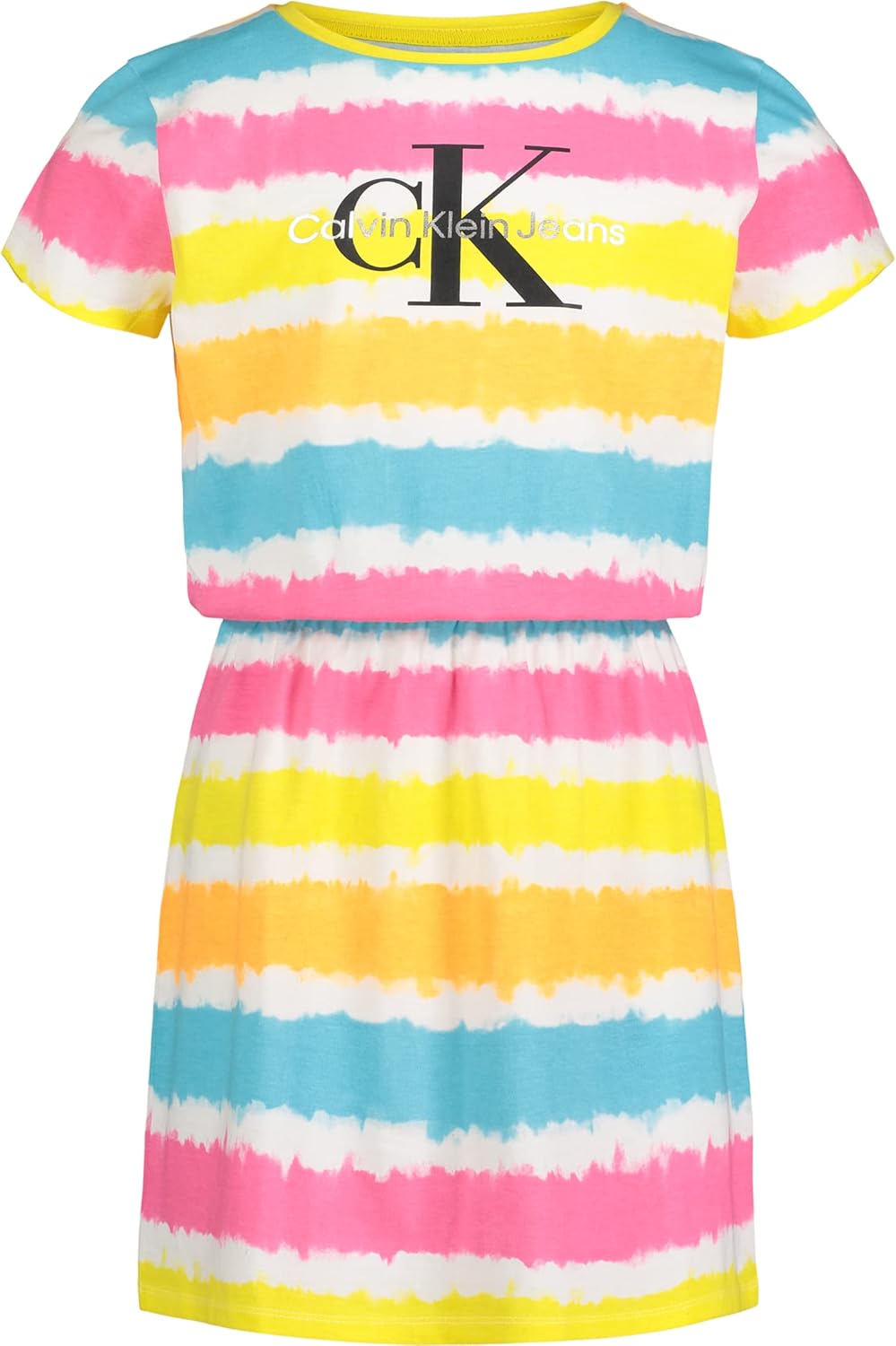 

Платье Calvin Klein для девочек с короткими рукавами, логотипом, эластичной резинкой на талии и внутренней отделкой без бирки, White Tie Dye