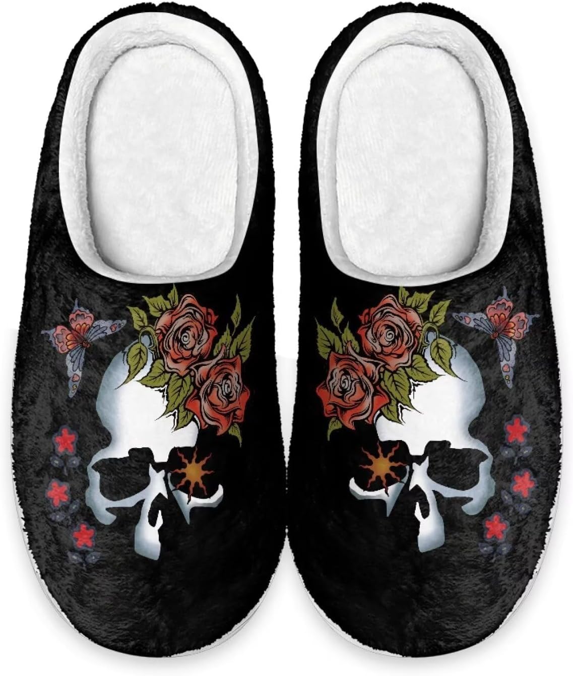 

Домашние тапочки Quxjehoe Skull из хлопка для мужчин, теплые, без застежек, из мягкой фланели, с нескользящей подошвой из термопластичной резины, размеры 2-12, розовый