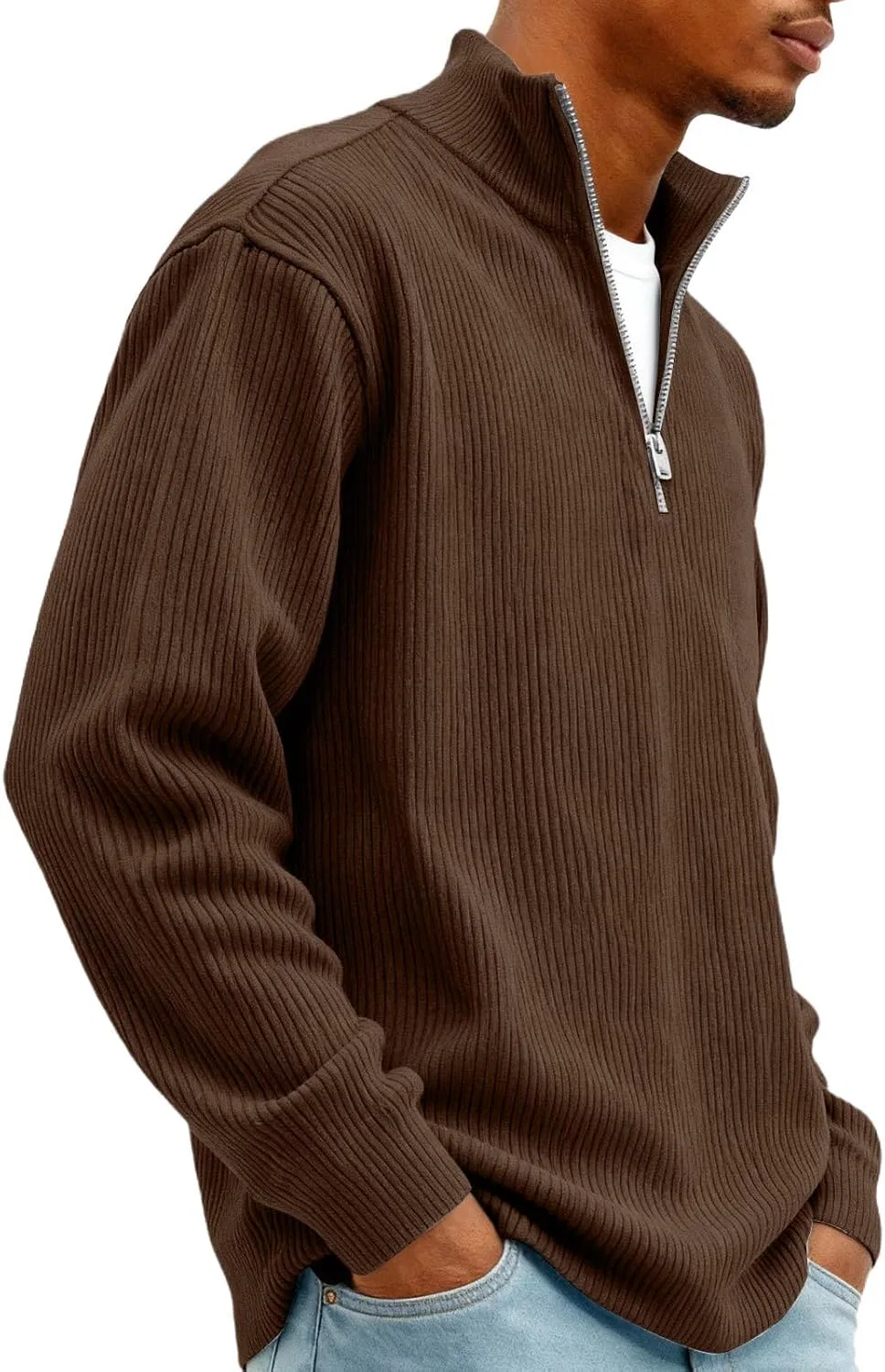 Мужская кофта на молнии, вельвет, Corduroy, коричневый — фото 3
