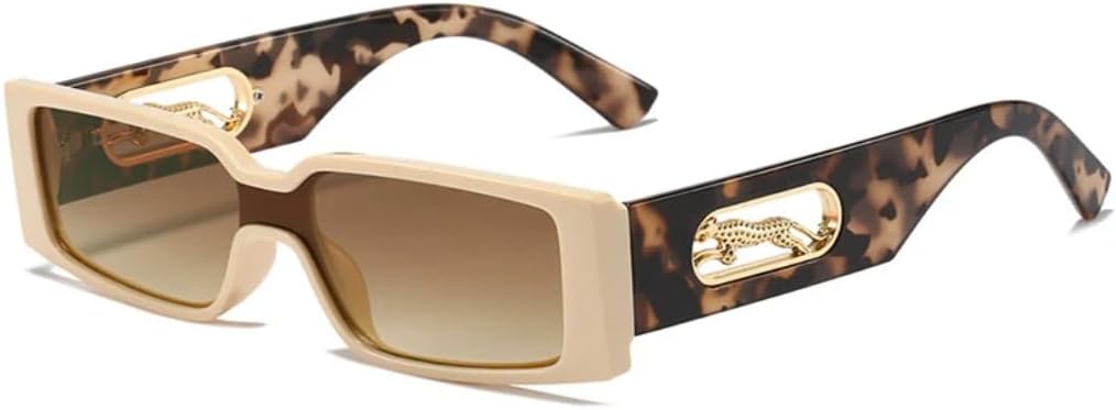 

Модные прямоугольные солнцезащитные очки для женщин, конфетные цвета, градиентные оттенки, защита от УФ-излучения UV400, винтажный дизайн, металлическая отделка UATXTAU, Beige Leopard Tea