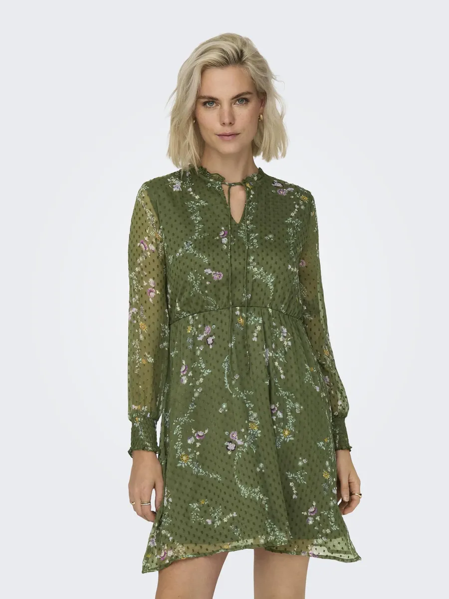 

Only мини-платье "ONLAIDA ELISA LS DRESS WVN", цвет Olivine Aop:Flora