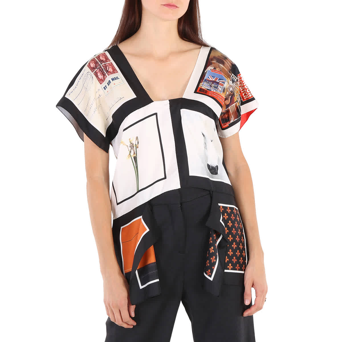 

Женская блузка Burberry Montage Print из шелка, бледно-желтый
