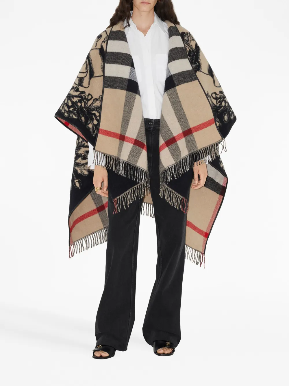 Кейп Burberry Шерстяной Equestrian Knight, унисекс, черный/винтажный бежевый — фото 2