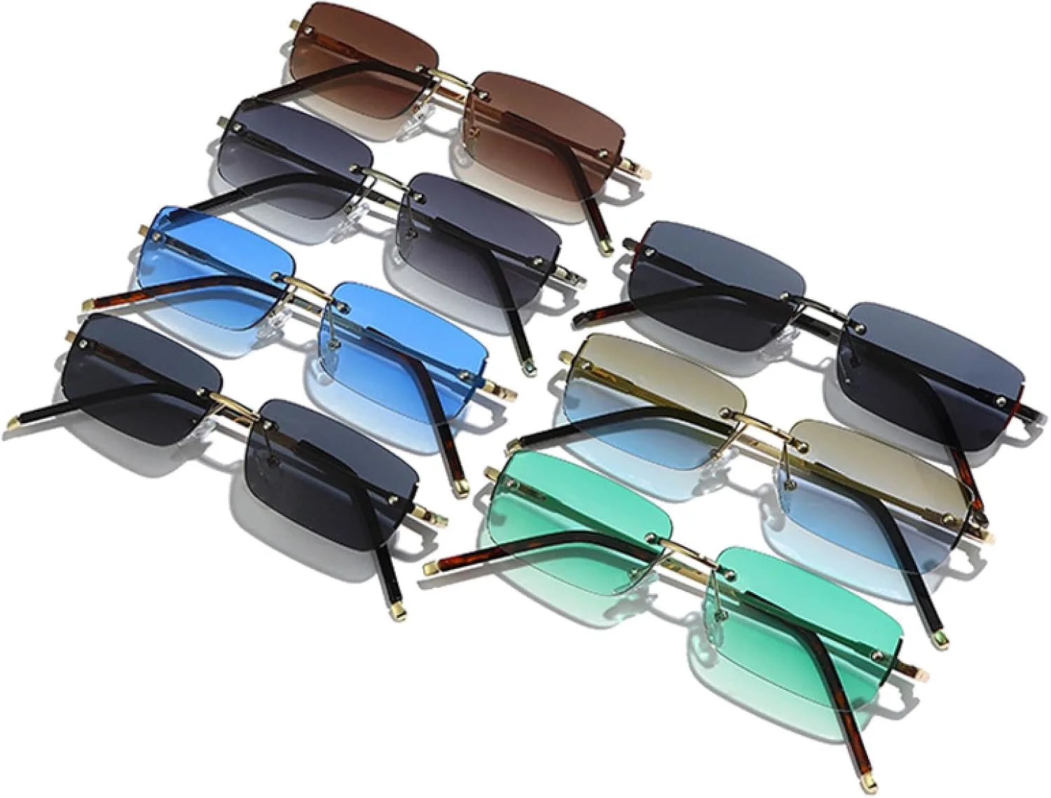 

Модные прямоугольные женские солнцезащитные очки в винтажном стиле без оправы с прозрачными линзами Ocean Gradient, мужские очки UV400 HHZZYVY, Golden Tea Blue