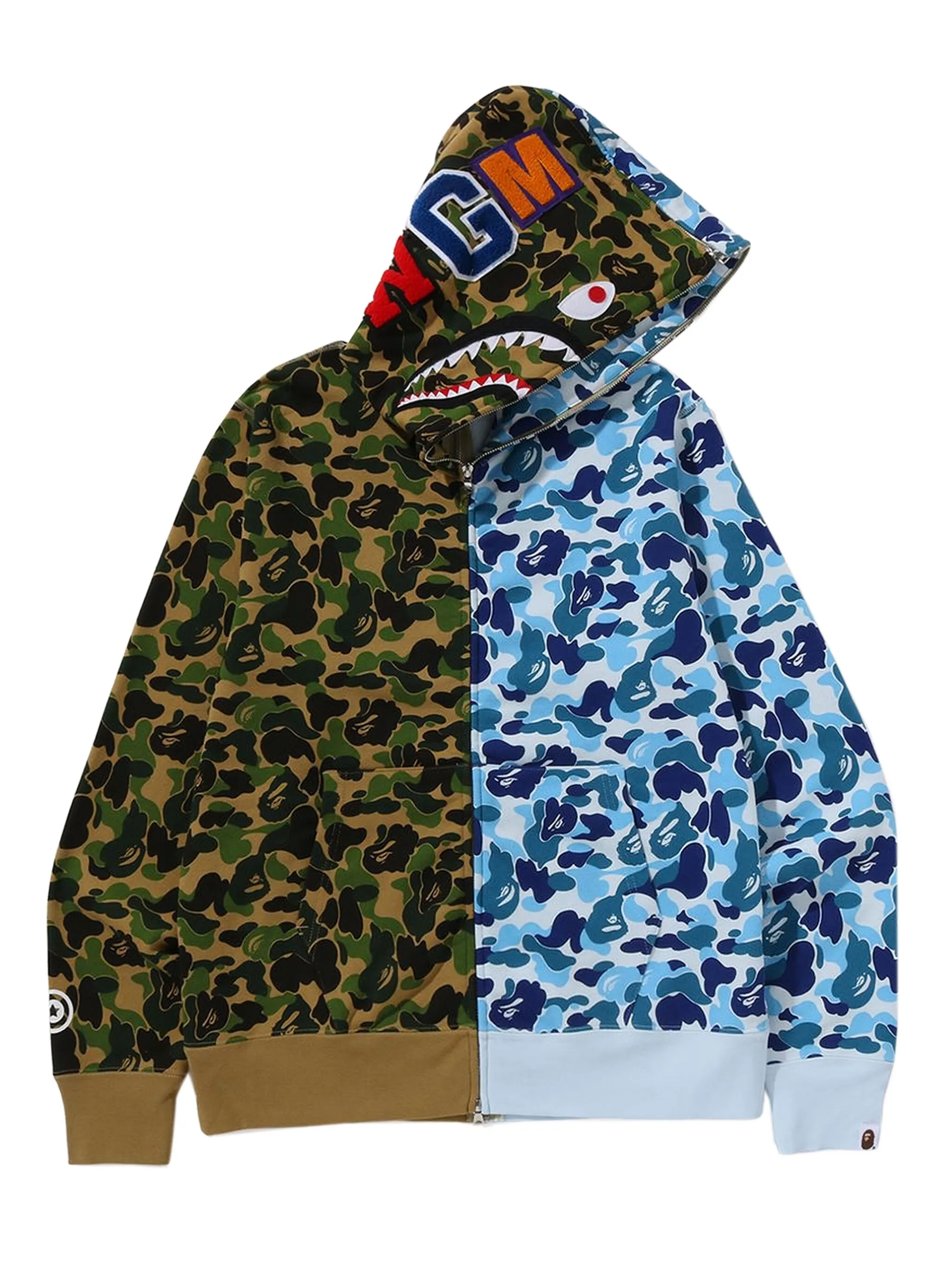 Худи Abc Camo Separate Shark на молнии A Bathing Ape, зеленый — фото 3