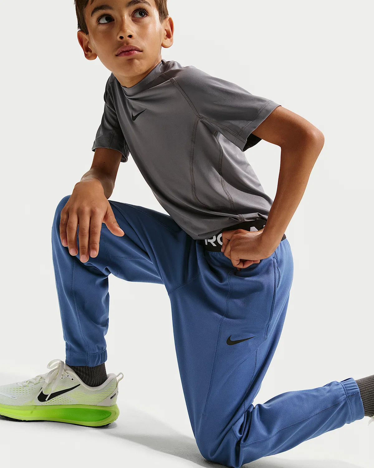Детские (мальчики) спортивные штаны Nike Pro Dri-FIT из флиса, Mystic Navy/White/Black — фото 4