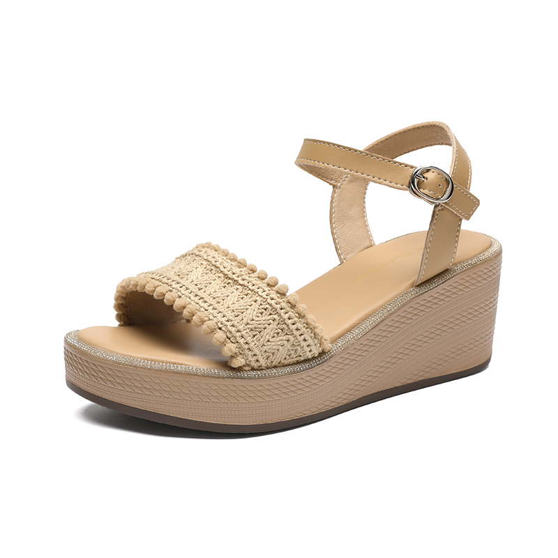 ZHR Женские сандалии на одной застежке бежевые, цвет Beige — фото 4