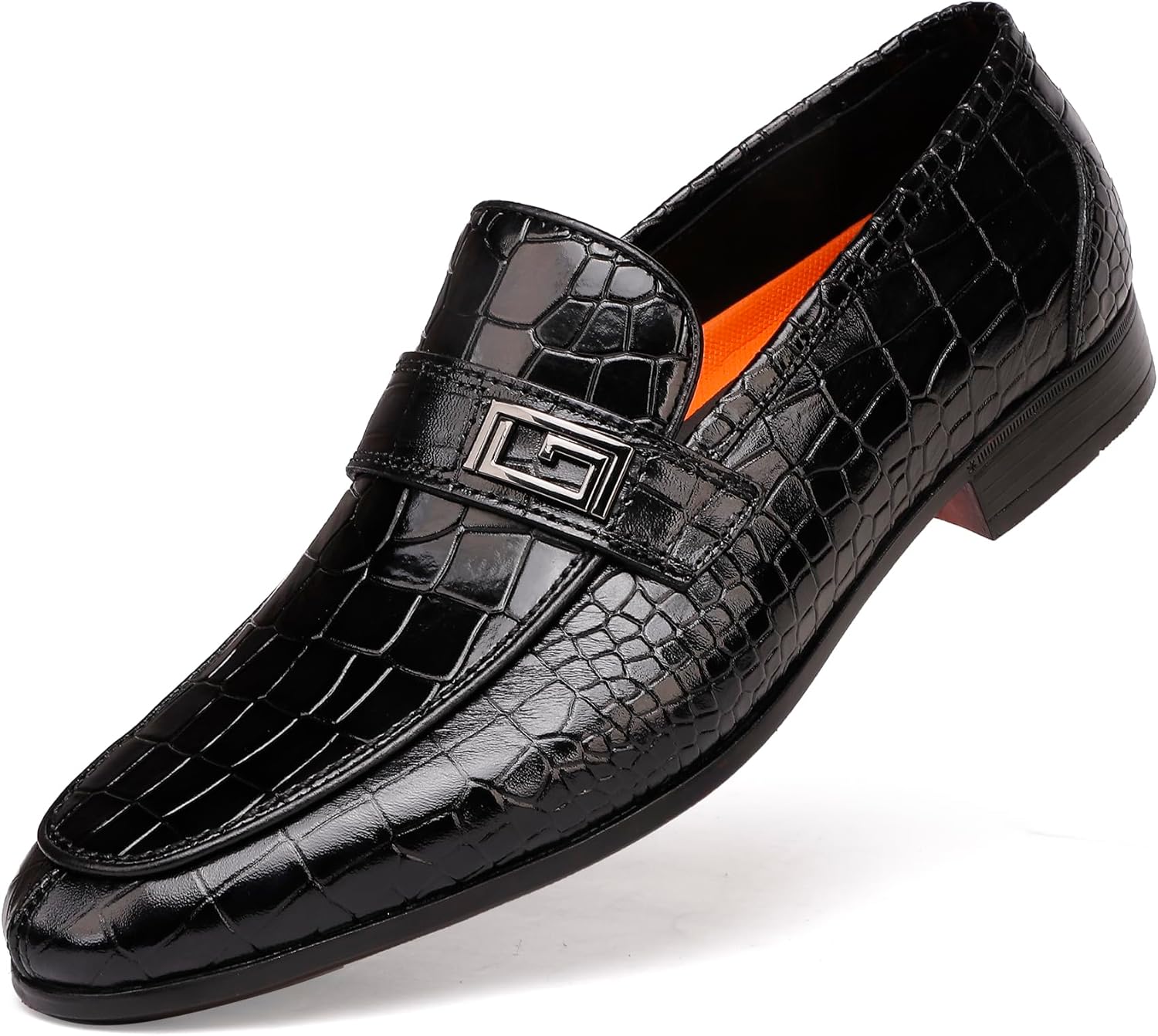 

Классические кожаные мужские лоферы с крокодиловым принтом, без шнурков, деловая обувь премиум-класса для мужчин Generic, черный
