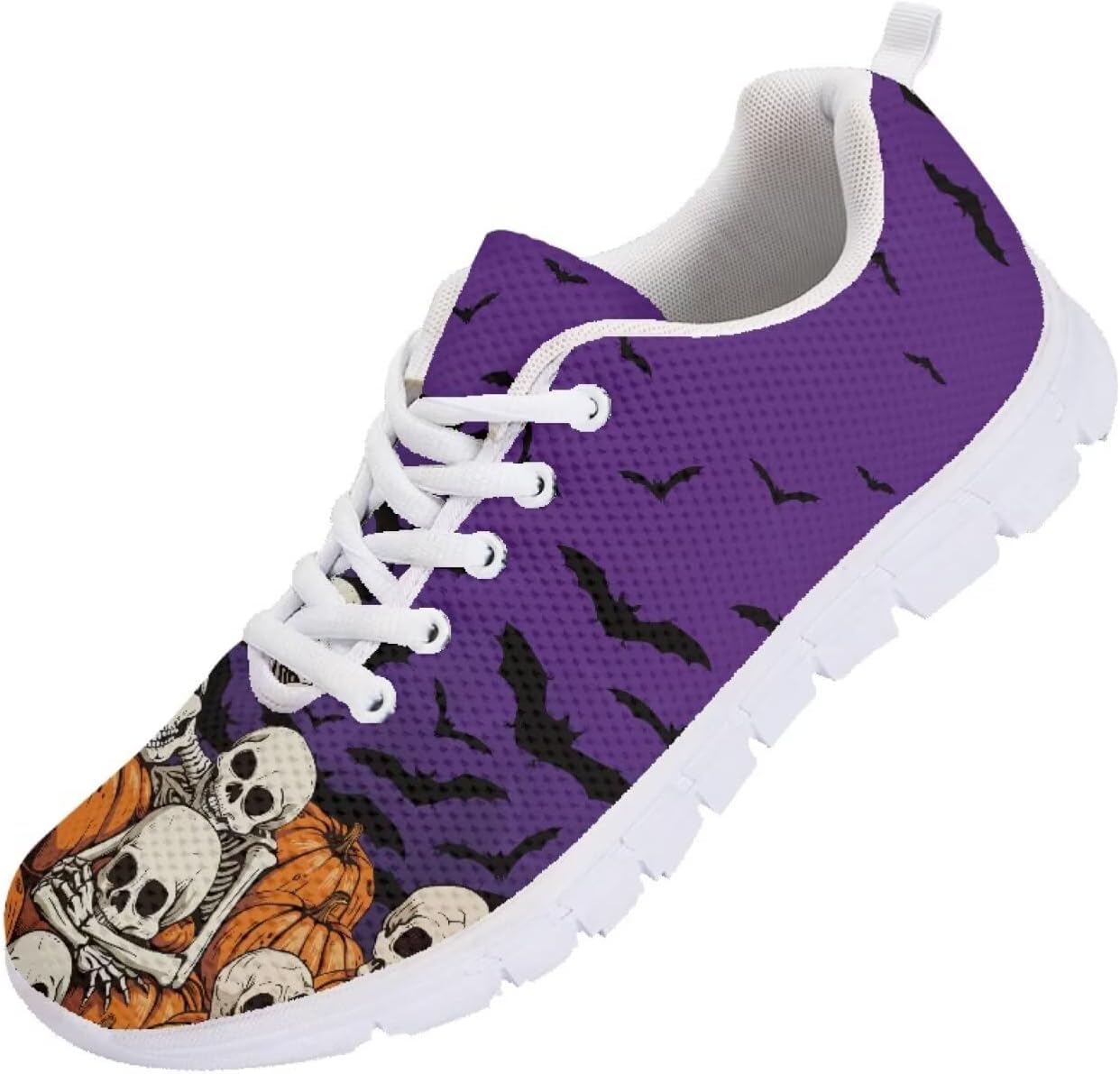 

Кроссовки Forchrinse на Хэллоуин для женщин и мужчин, дышащие, с шнуровкой, для прогулок, повседневные сетчатые, противоскользящие теннисные туфли, Halloween Skull Pumpkin