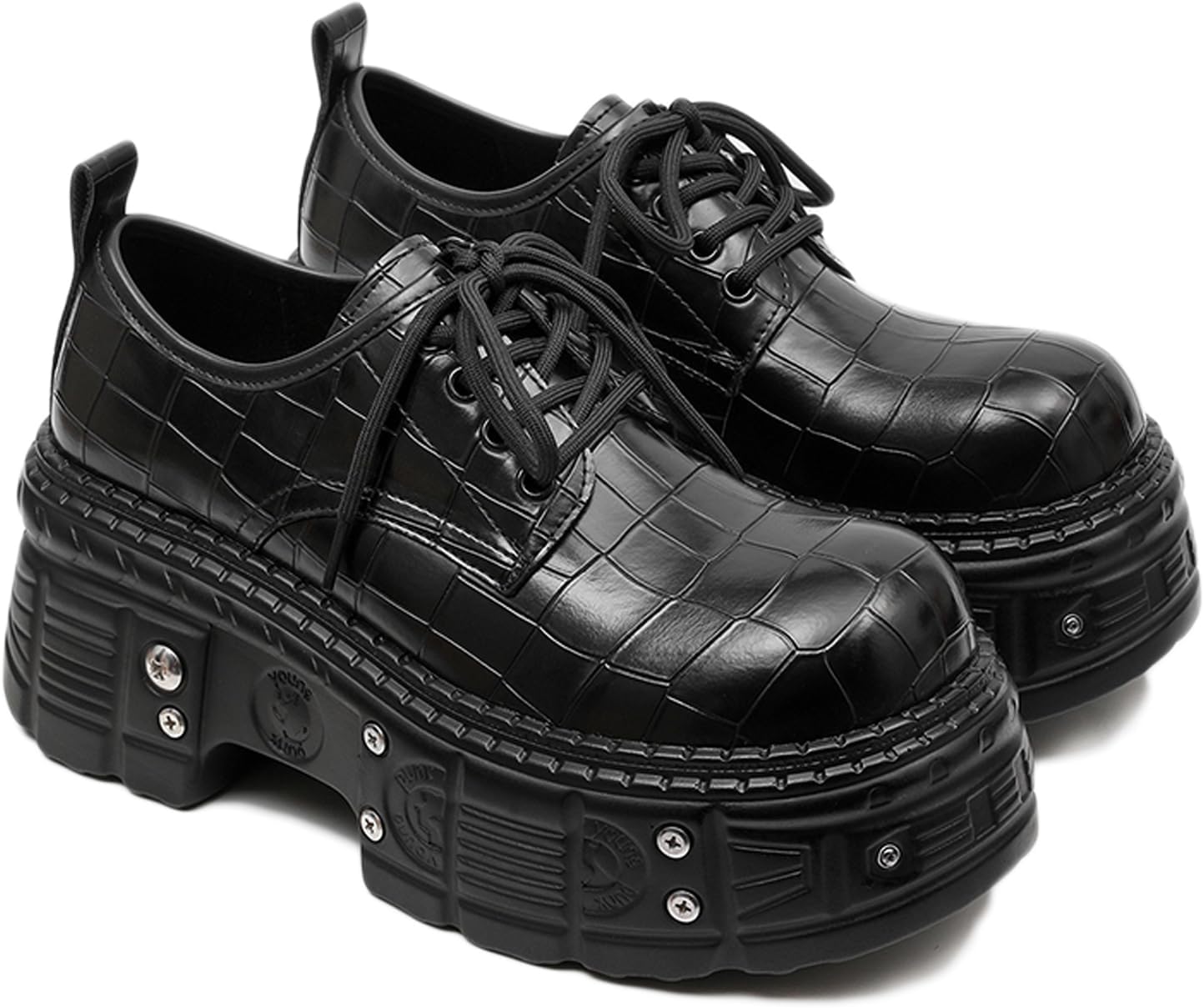 

Мужские оксфорды на массивной подошве с заклепками, ретро кожаный принт, закругленный большой носок, удобные, на шнуровке, противоскользящие, массивная подошва, увеличивающие рост, панковский стиль, дерби, для повседневной уличной носки Twodnawk...