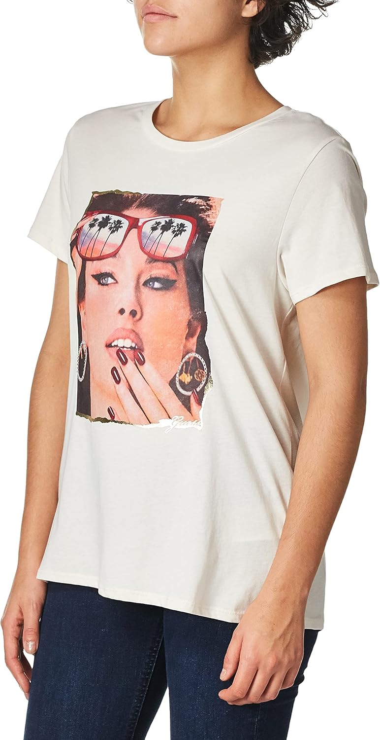 

GUESS Женская Футболка с Коротким Рукавом и Принтом в Виде Пальм, Cream White, Белый, GUESS Женская Футболка с Коротким Рукавом и Принтом в Виде Пальм, Cream White