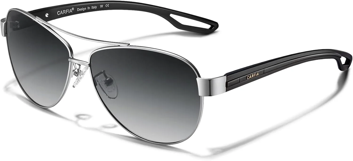

Солнцезащитные очки CARFIA для женщин, стиль «пилот», поляризованные, защита от УФ, для вождения, металлическая оправа, 4. Matted Silver Frame, Gradient Grey Lens