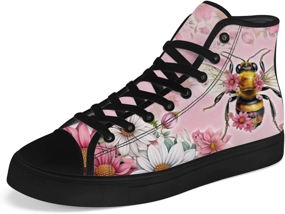 

Мужские и женские высокие кеды Chebing с пчелой, тканевые кроссовки на шнуровке, повседневная обувь, розовый