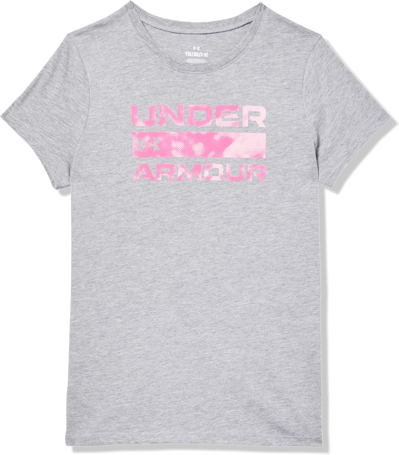 

Under Armour Girls Crewneck, легкая и дышащая футболка для спорта, Mod Grey Stacked Logo, Серый, Under Armour Girls Crewneck, легкая и дышащая футболка для спорта, Mod Grey Stacked Logo