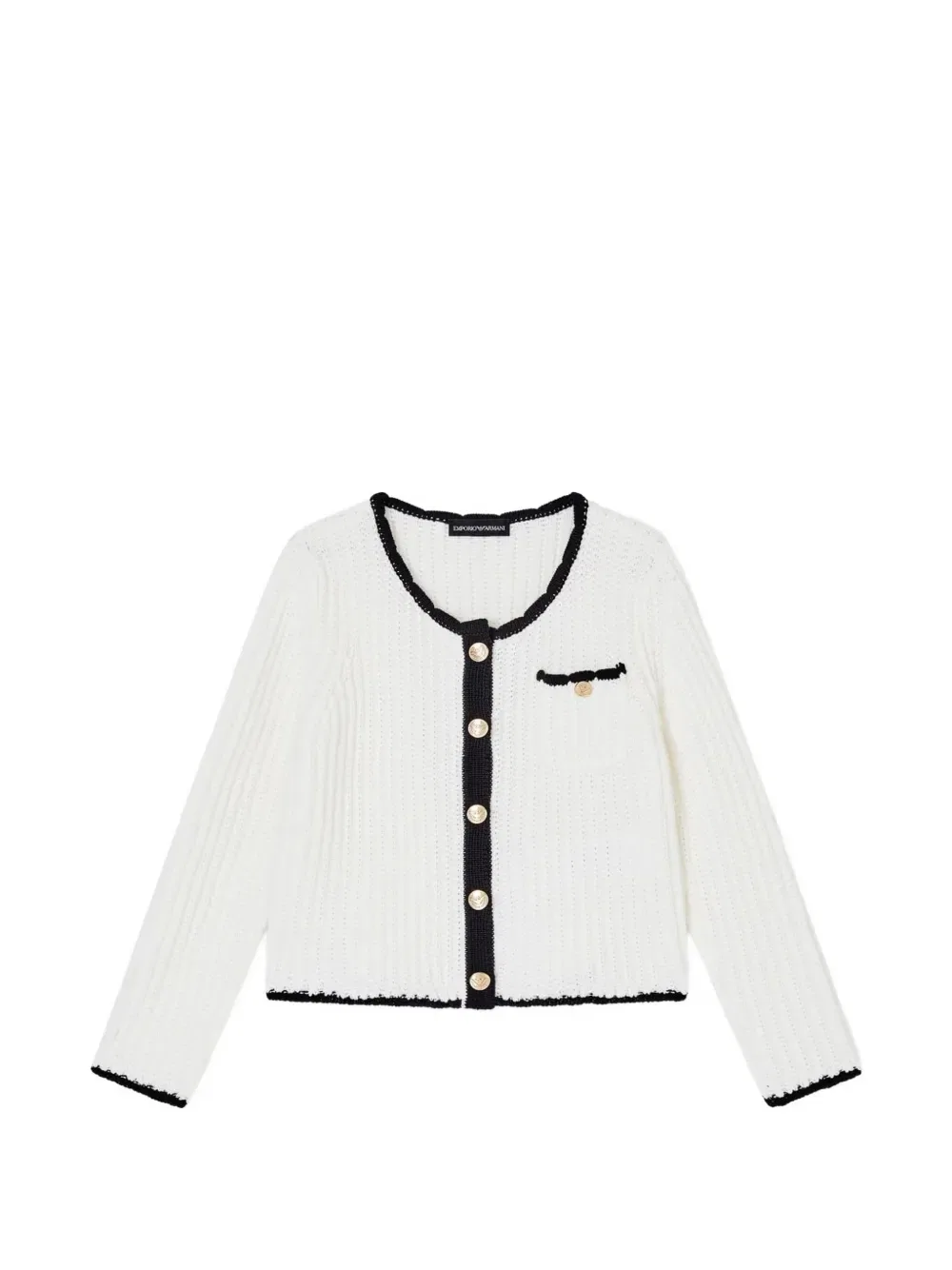 Хлопковый кардиган в рубчик с застежкой на пуговицы Emporio Armani Kids, белый