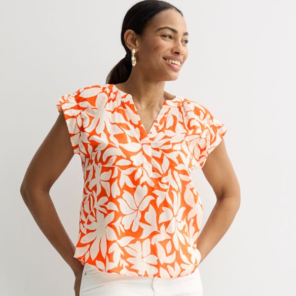 

Женская рубашка с рукавами «летучая мышь» с рюшами Sonoma Goods For Life, цвет orange painted floral
