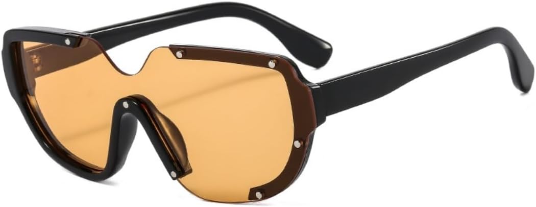 

Солнцезащитные очки для мужчин и женщин - защита UV400 - двухцветная безободковая оправа в стиле панк для занятий спортом на открытом воздухе и вождения DSVIGF, Black Yellow