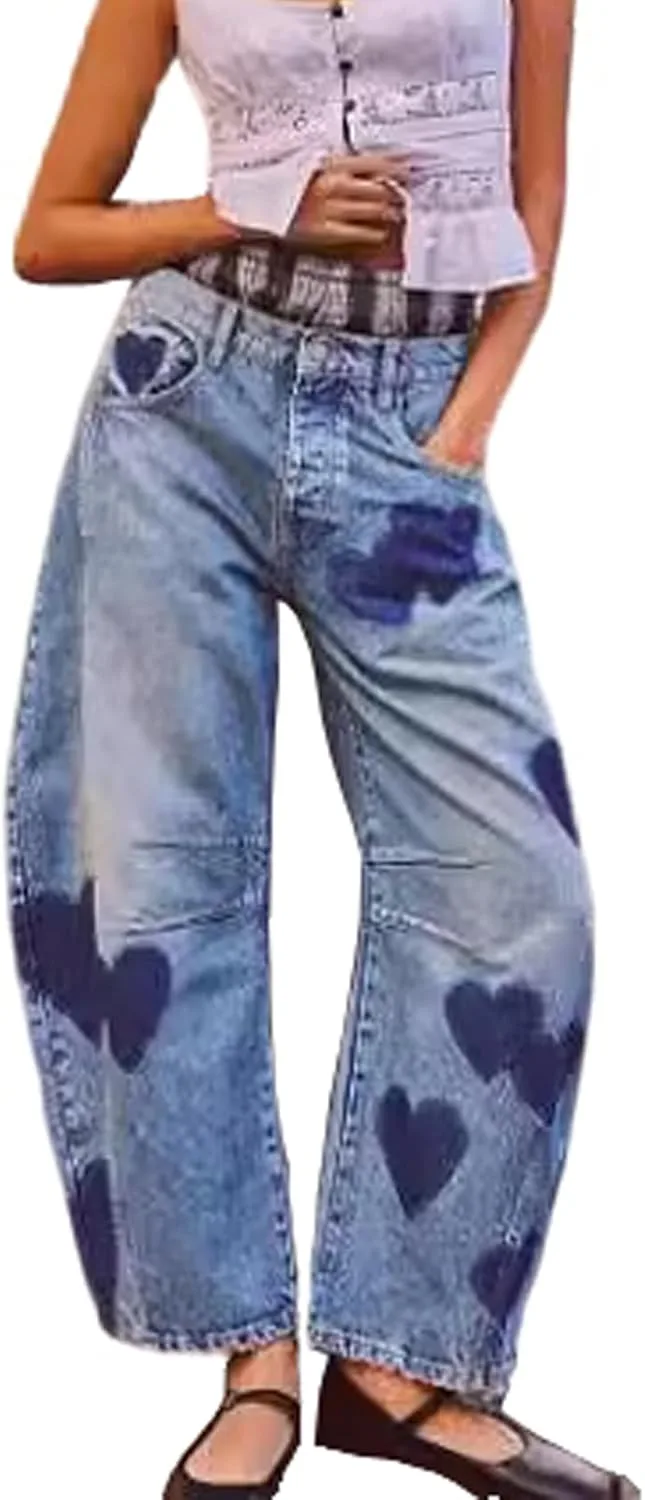 

Джинсы женские в готическом стиле Y2K, ретро с контрастным принтом звезд FEUSEUZ