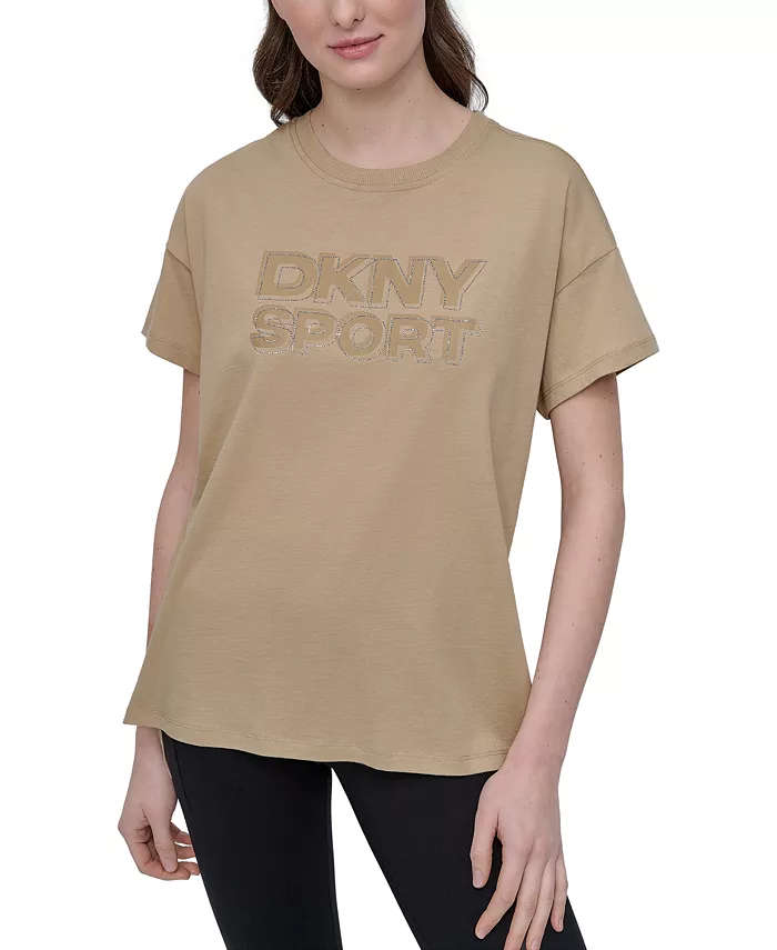 

Женская футболка с пайетками-логотипом и удлиненным плечом DKNY, коричневый