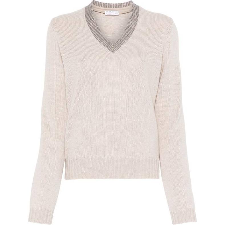 

Свитер с деталями из цепочек Monili Brunello Cucinelli, экрю