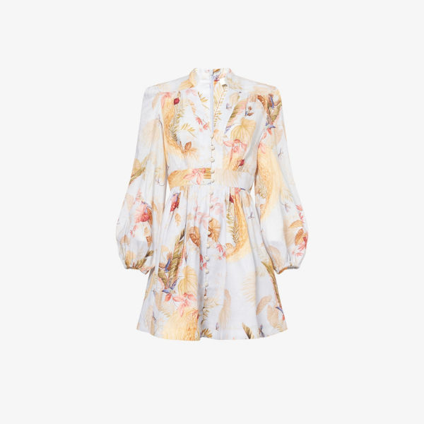 

Платье мини Zimmermann Ascension plunge из льна, голубой